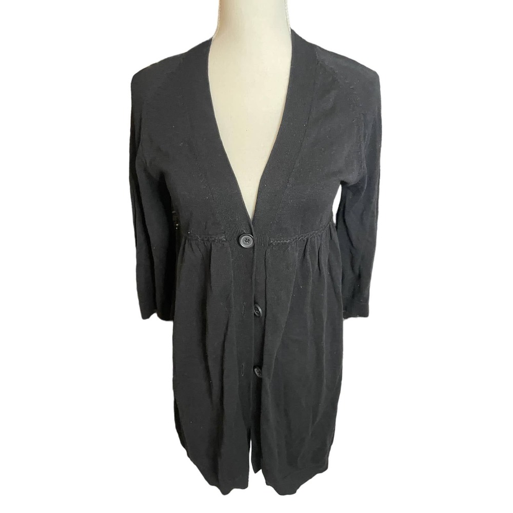 Studio M Womens Button-Up Peplum Cardigan V-Neck 3/4 Sleeve Size XS Black